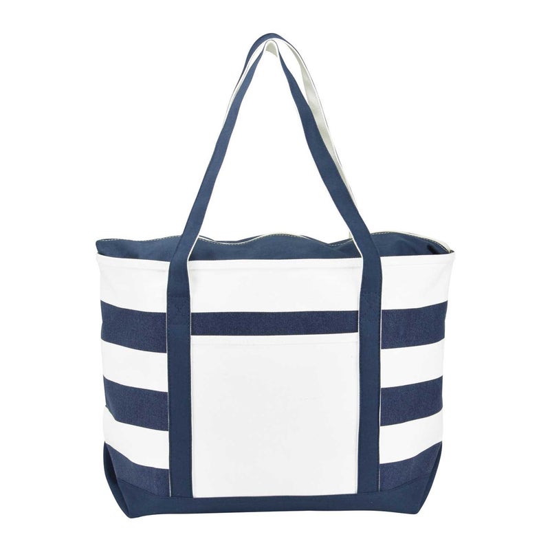 DALIX Striped Boat Bag Premium Cotton Canvas Tote in Navy Blue - Image 1